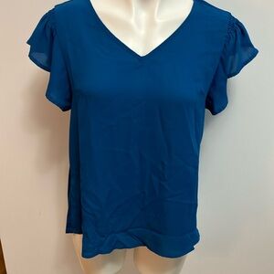 Paper Doll Teal Blouse with Flutter Sleeves